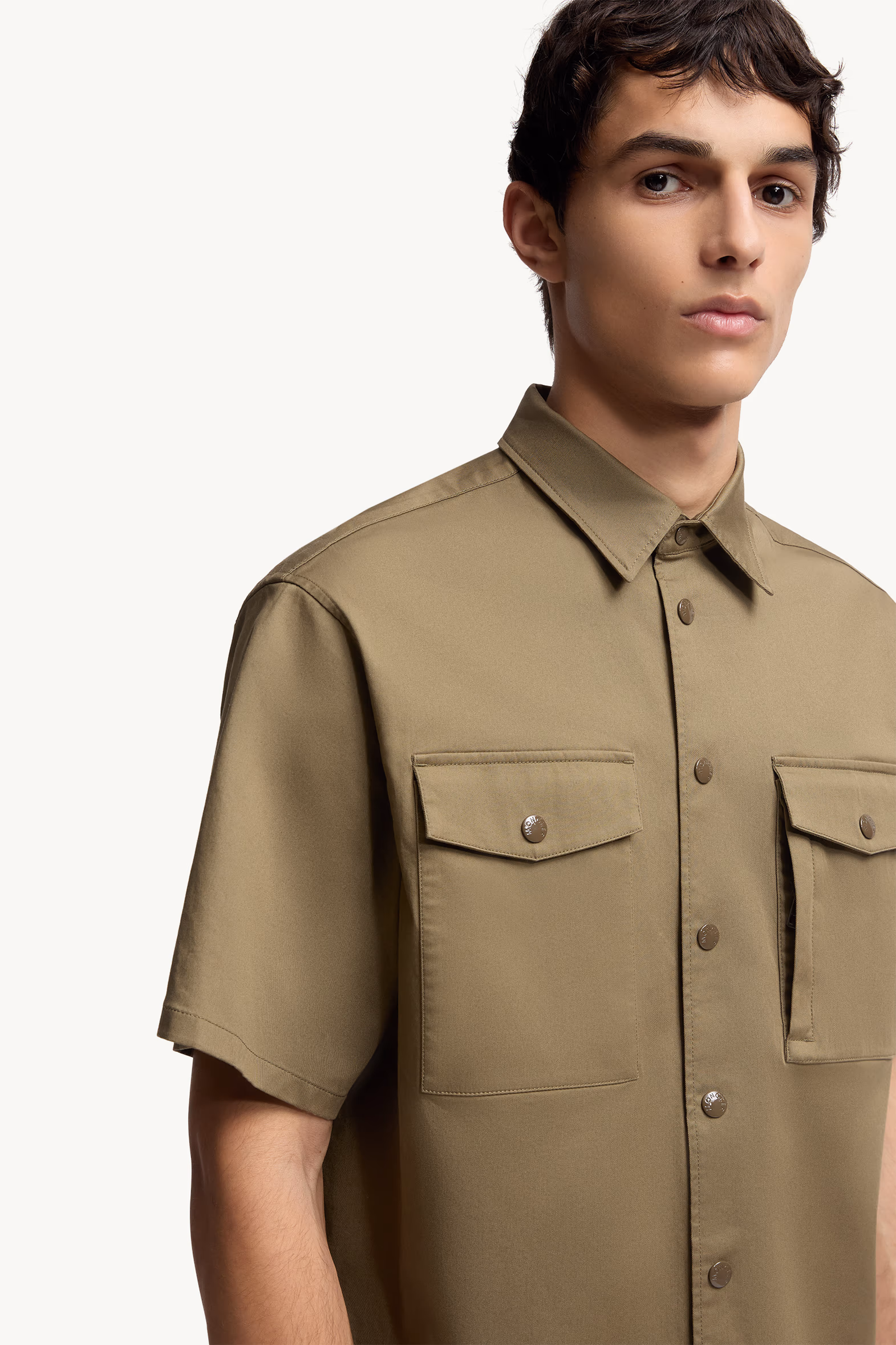 Cotton Gabardine Short Sleeve Shirt Men Olive Green Moncler 6